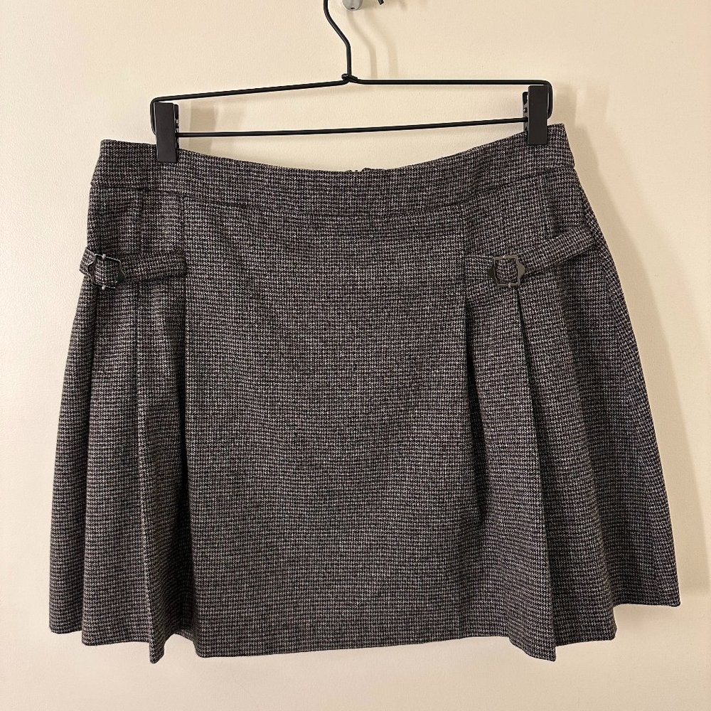 Mango Houndstooth Pleated Mini Skirt